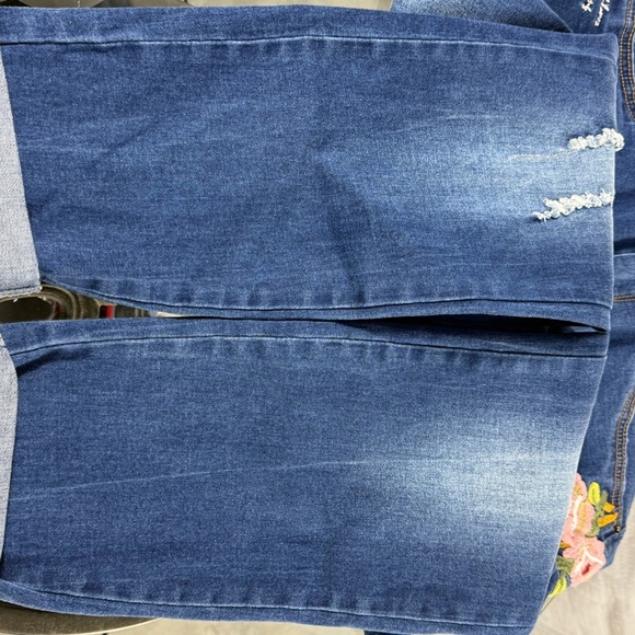 Angel Kiss Blue and Pink Straight Leg Pants with Floral Embroidery - Picture 4 of 5